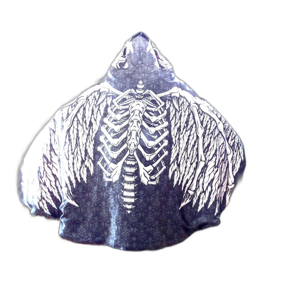 Reversible Skeleton Hooded Cloak Cape Red White Goth Festival Rave Grunge EUC - Picture 7 of 8